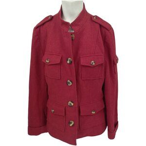Sundance Red Wool Blend Military Style Jacket Coat Size 14 Lined Pockets Buttons